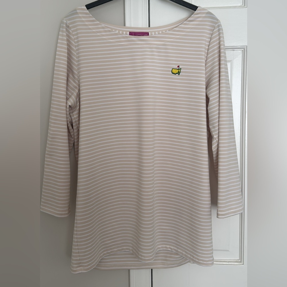 Magnolia‎ Lane Masters Golf T-Shirt Striped 3/4 Sleeve Boat Neck Tee M
